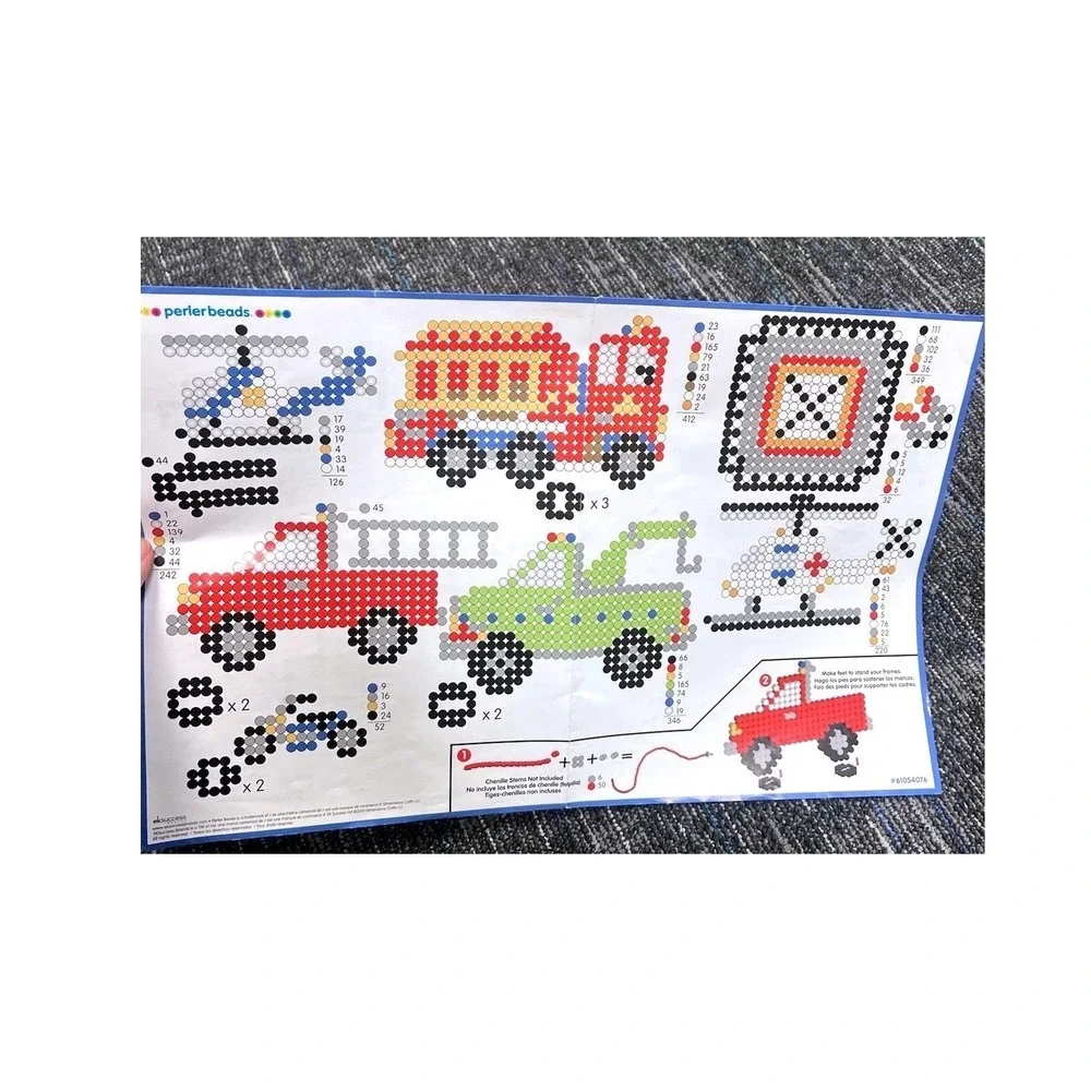 Perler Beads Peg Boards Lot Of 12 And Pattern Sheet For Creating Vehicles  Truck